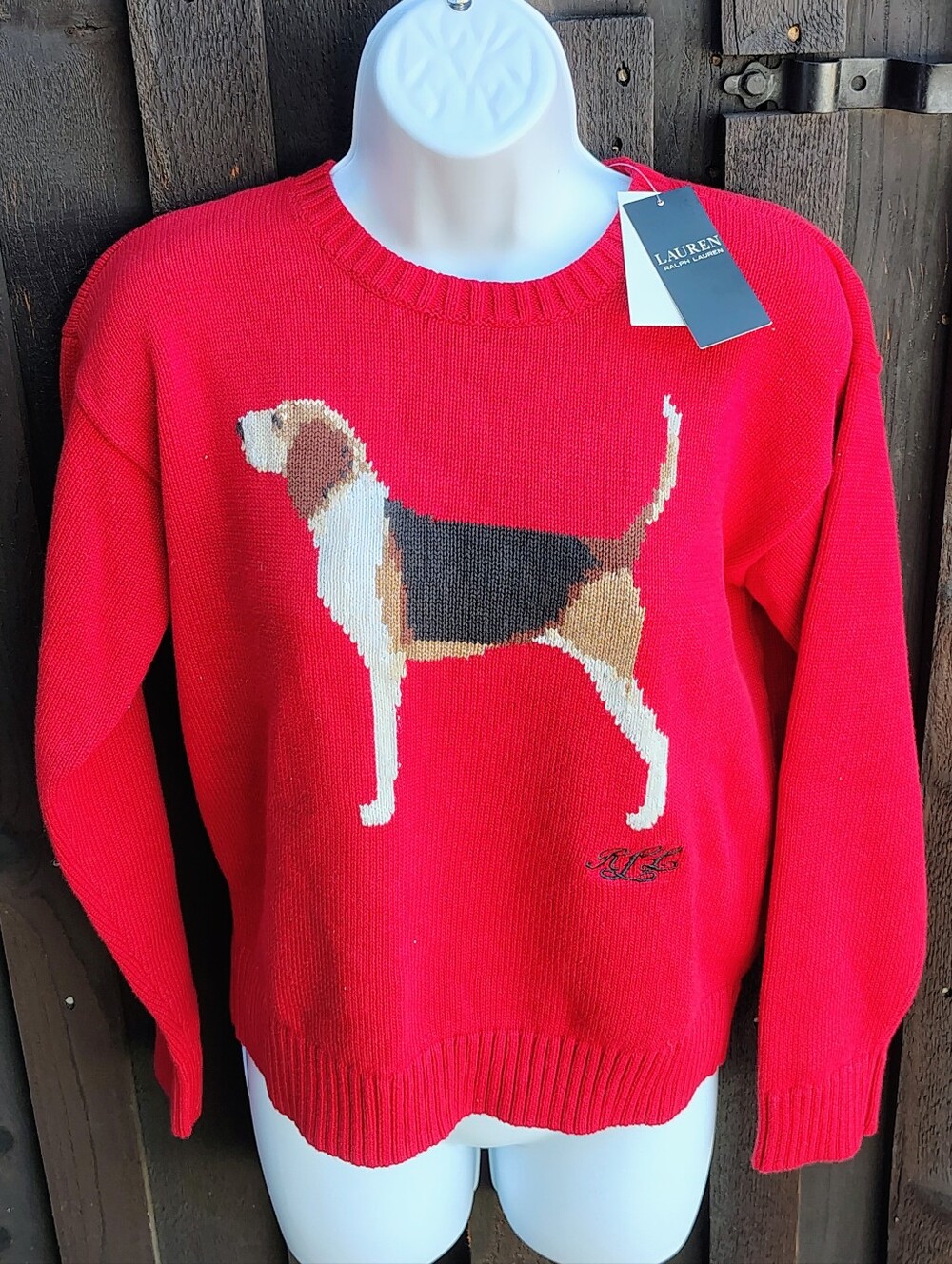 NWT Ralph Lauren Red Beagle Intarsia Crewneck Sweater